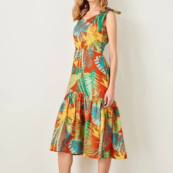 Yellow Green Red Floral Tropical Print Dress - Picture 4 of 5